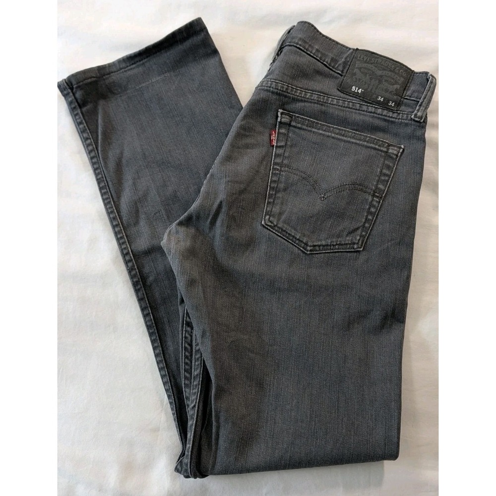 Levi's 514 Straight Fit Jeans Mens 34x34 Grey Dark Wash Denim